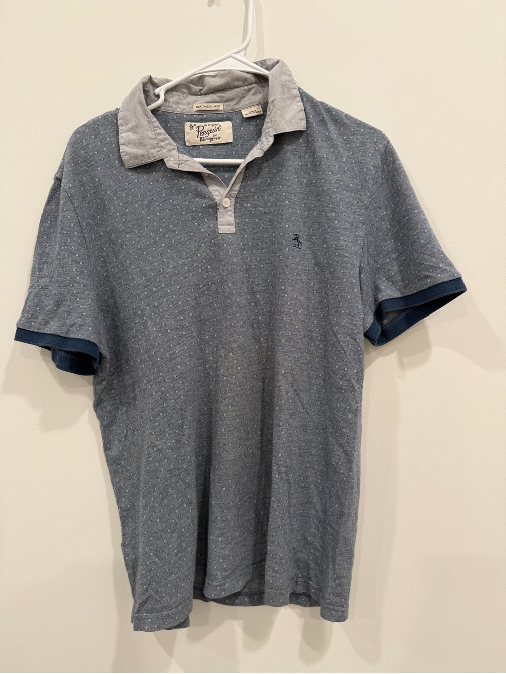 Original Penguin Heathered Blue Polo with Contrast Trim